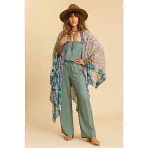 Umgee NWT Blue Watercolor Boho Ditsy Floral Kimono Boutique Gypsy Duster S M L